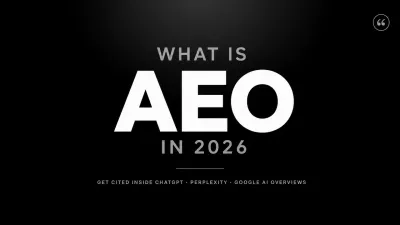 What is AEO in 2026: bold white typography over a dark editorial background, with a subtitle reading Get cited inside ChatGPT, Perplexity, Google AI Overviews