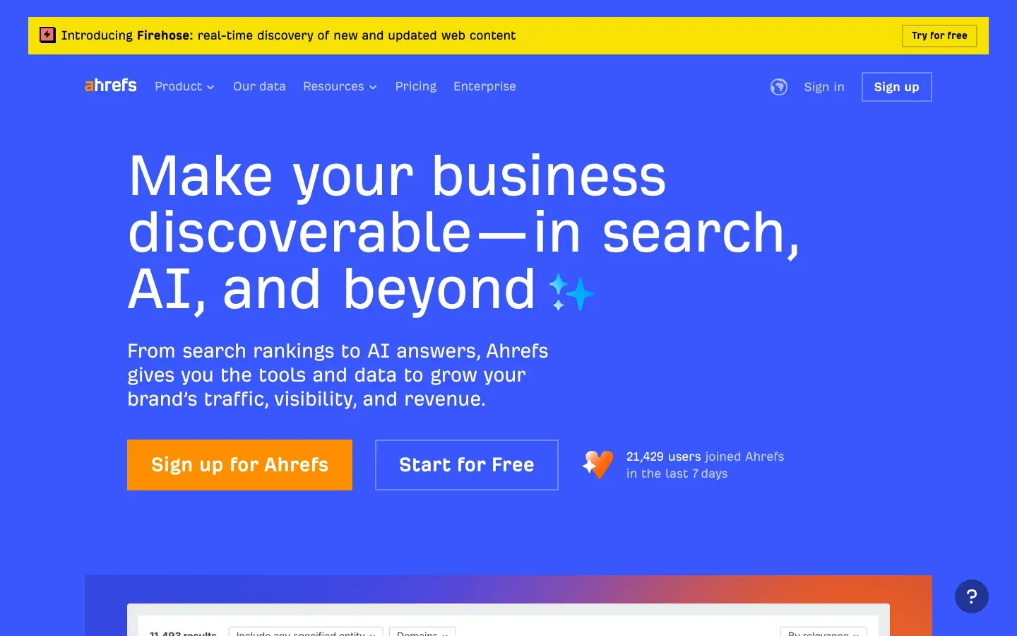Ahrefs homepage