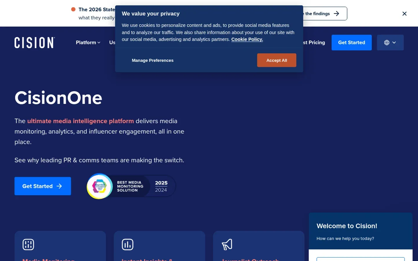 Cision homepage screenshot