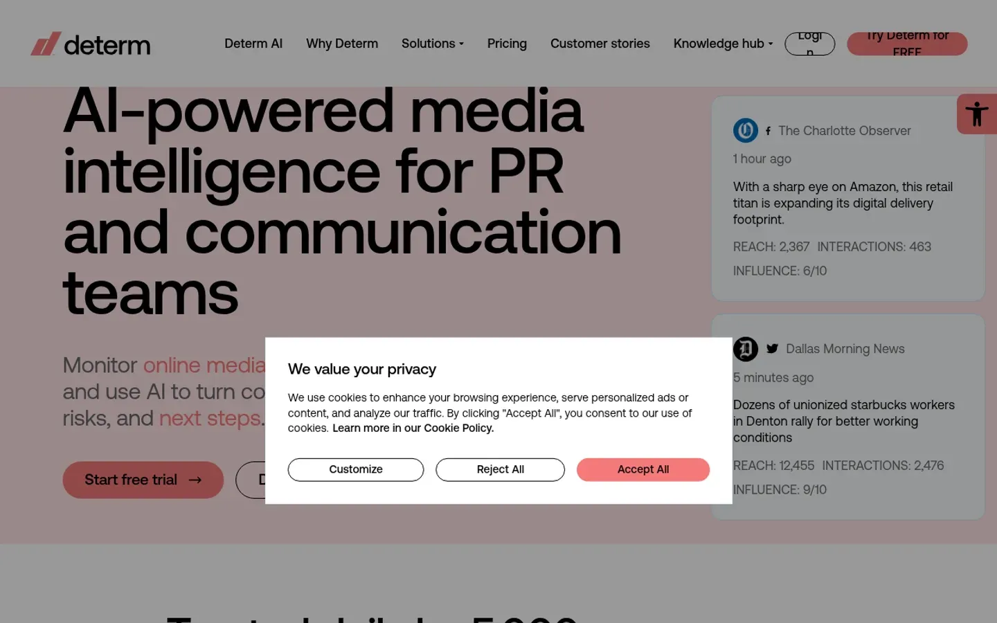 Determ homepage screenshot