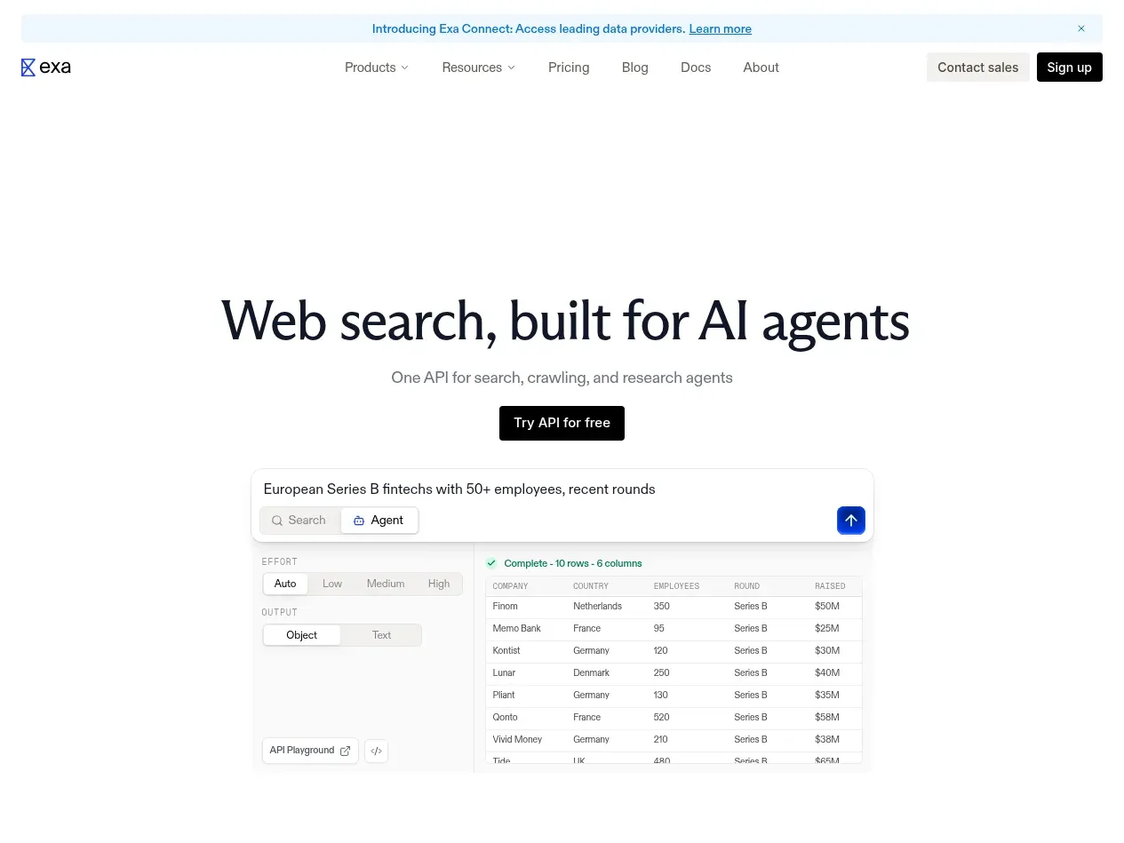 Exa neural search homepage