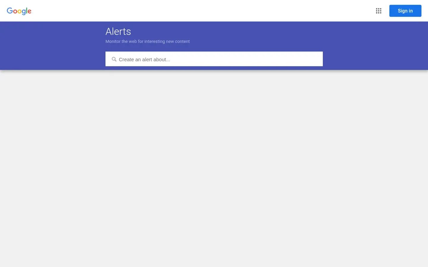 Google Alerts homepage screenshot