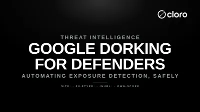 A defender running scoped Google dorking queries against their own domains to find indexed exposures before attackers do, then routing each finding to remediation and continuous monitoring