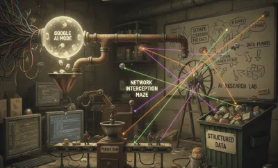 Google AI Mode scraping and citation pill extraction diagram