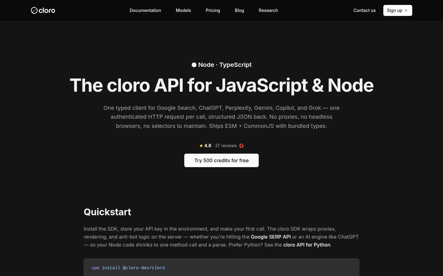 JavaScript × cloro integration page