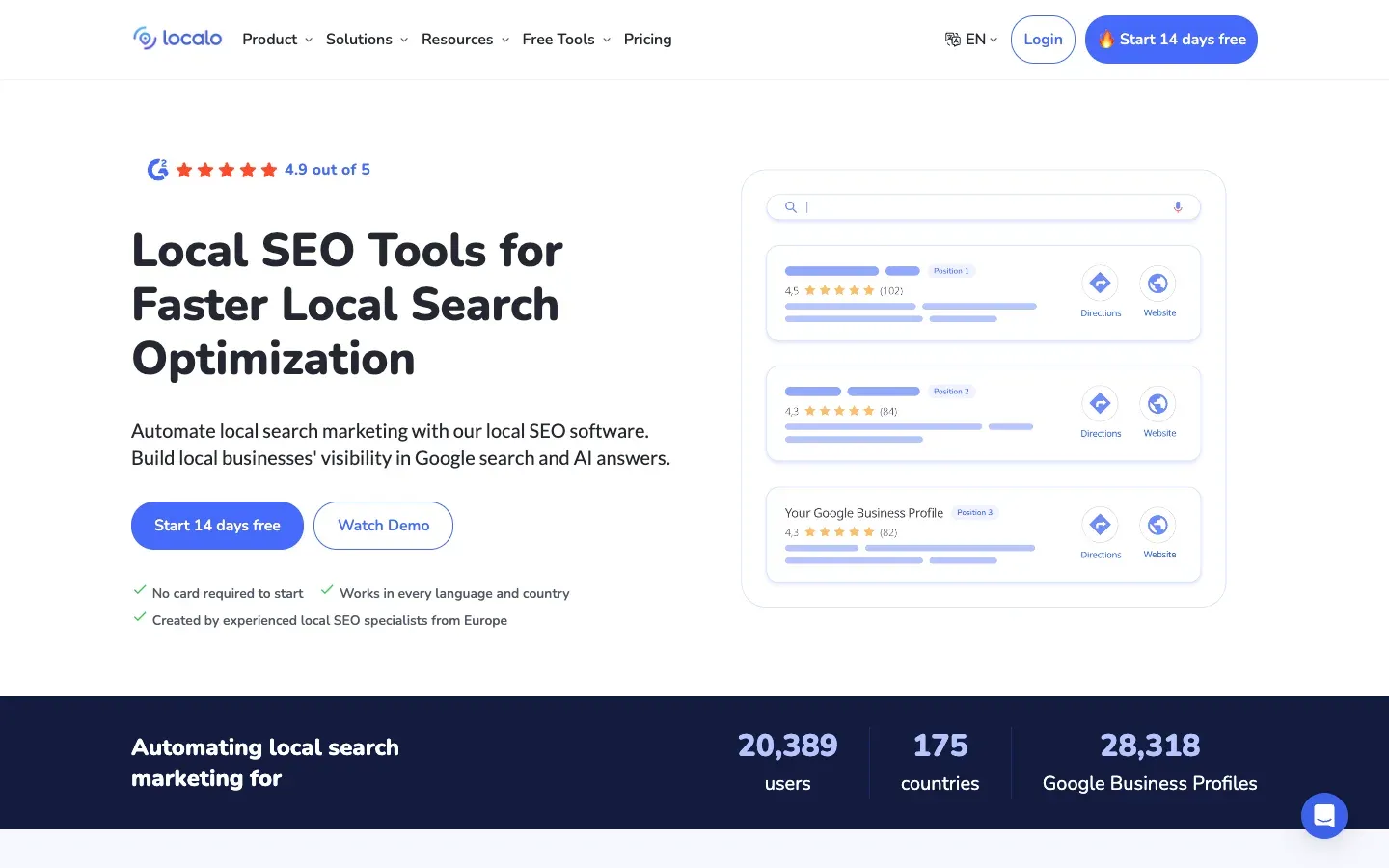 Localo homepage