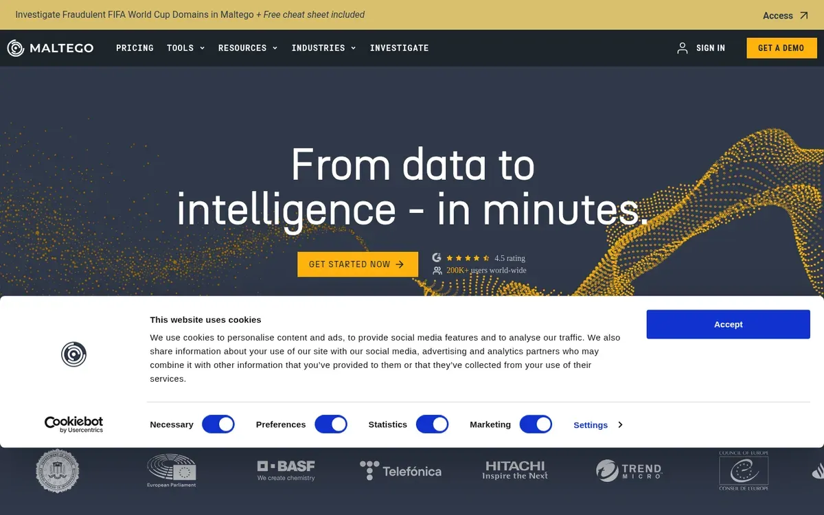 Maltego homepage — the all-in-one link-analysis and OSINT investigation platform