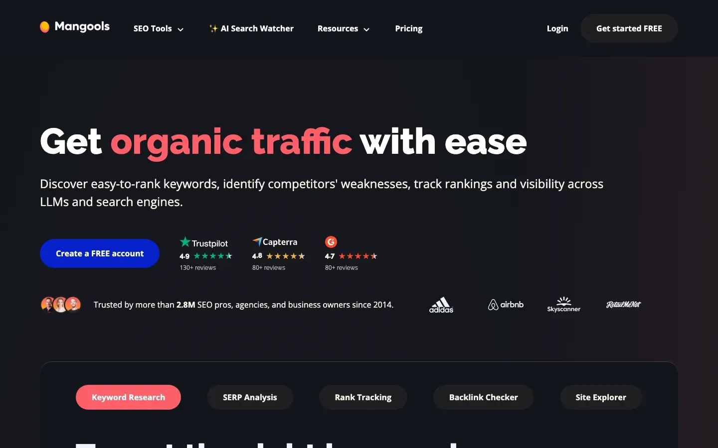 Mangools homepage