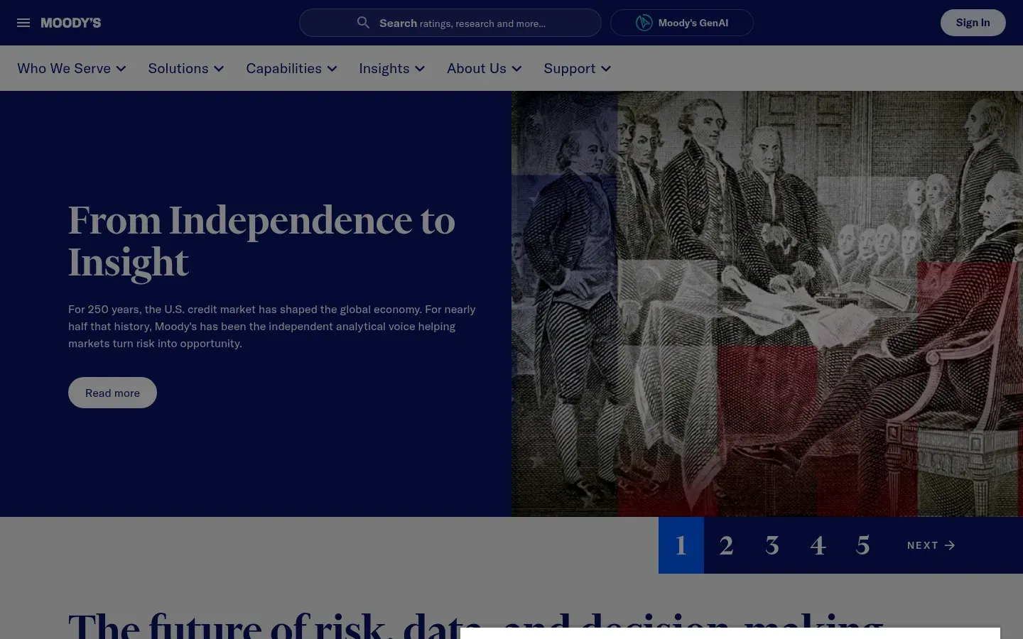 Moody's homepage — the Grid risk database for KYC, adverse media, and PEP screening