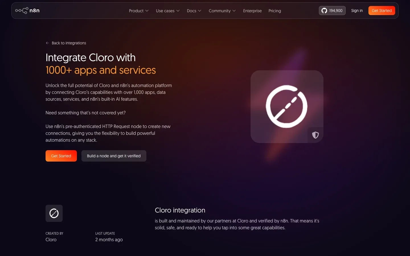 n8n × cloro integration page