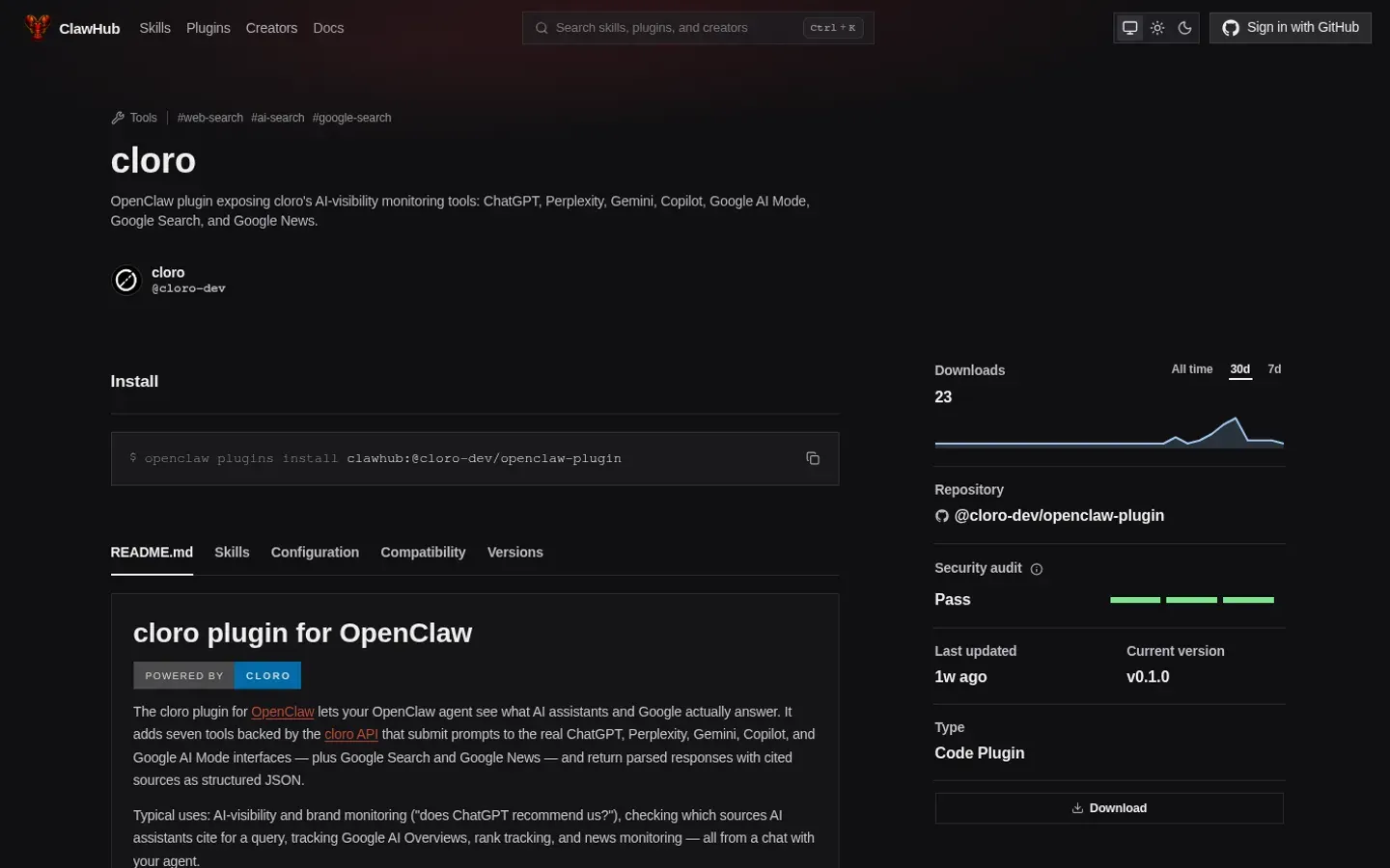 OpenClaw × cloro integration page