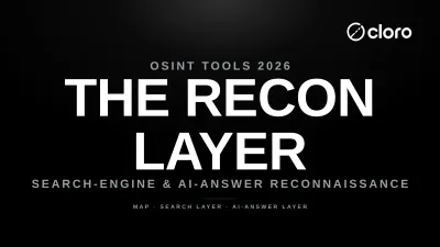 A categorized map of the 2026 OSINT tools landscape — link analysis, infrastructure search, and footprint tools — with the search-engine and AI-answer reconnaissance layer highlighted
