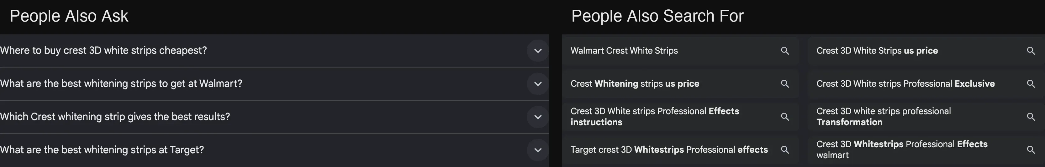 Side-by-side comparison of People Also Ask questions versus People Also Search For alternative queries on the same SERP