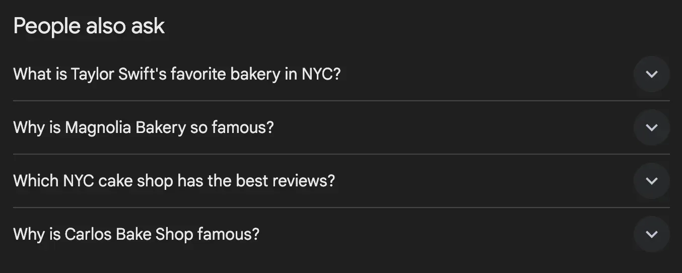 People Also Ask panel showing expandable question cards on a Google SERP