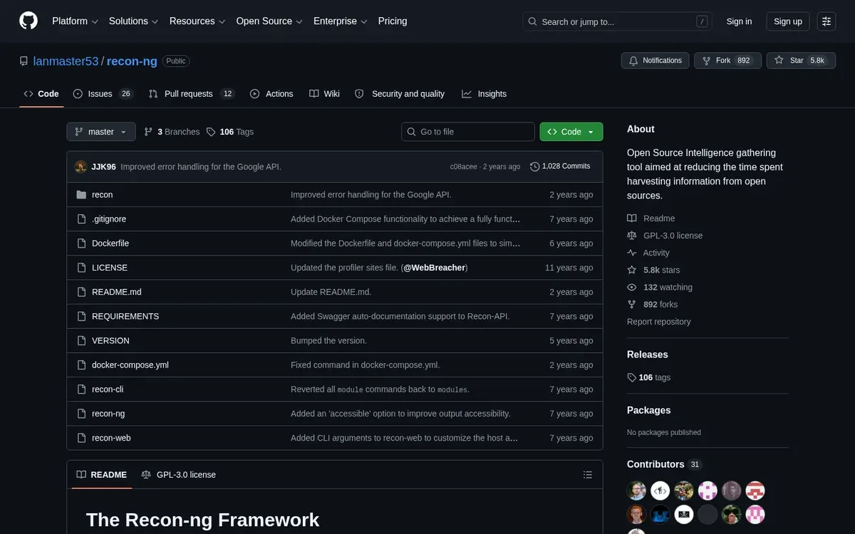 Recon-ng homepage — a full-featured, modular reconnaissance framework