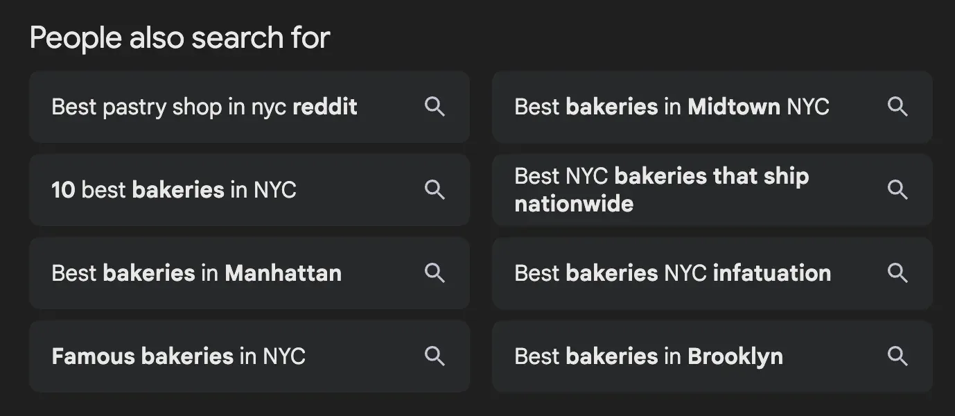 Related searches and SERP feature blocks surrounding organic results