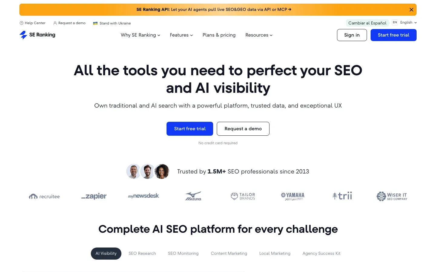 SE Ranking homepage