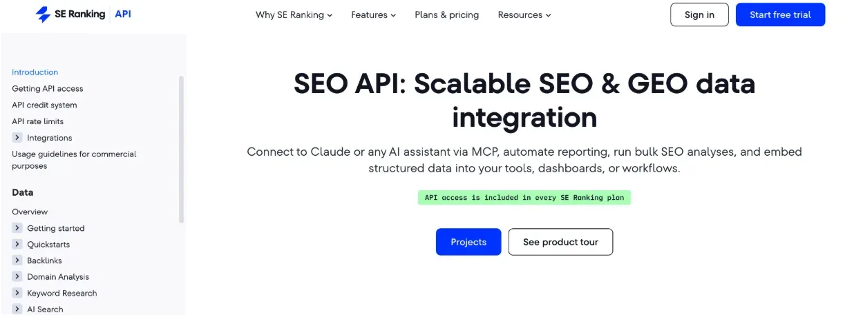 SE Ranking homepage