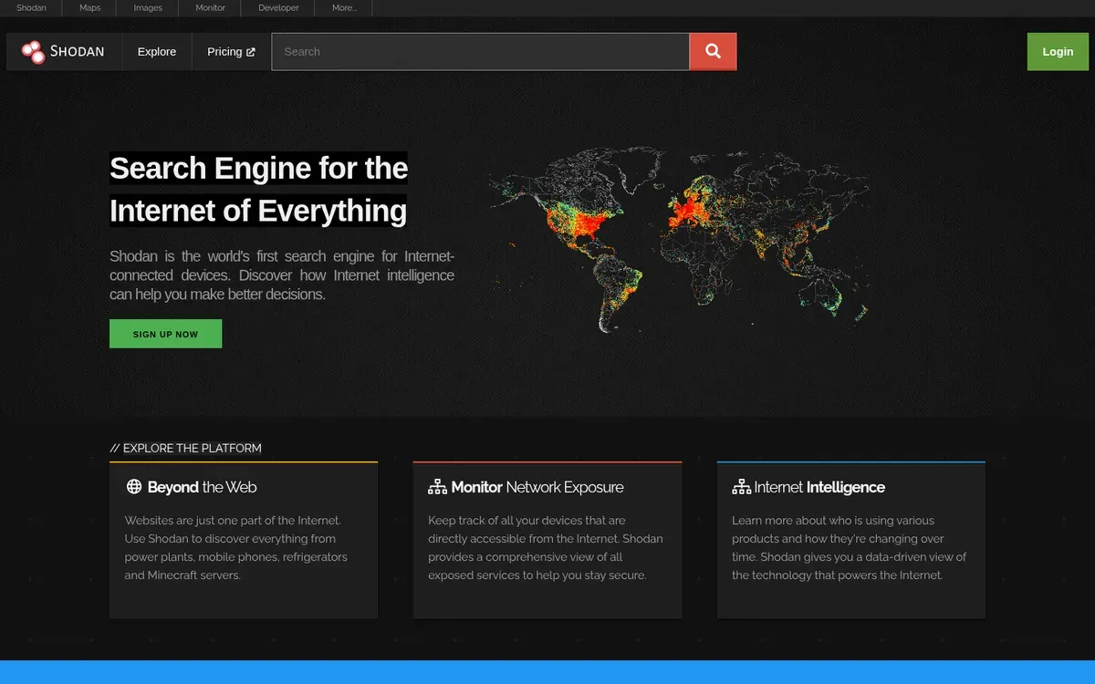 Shodan homepage — the search engine for Internet-connected devices