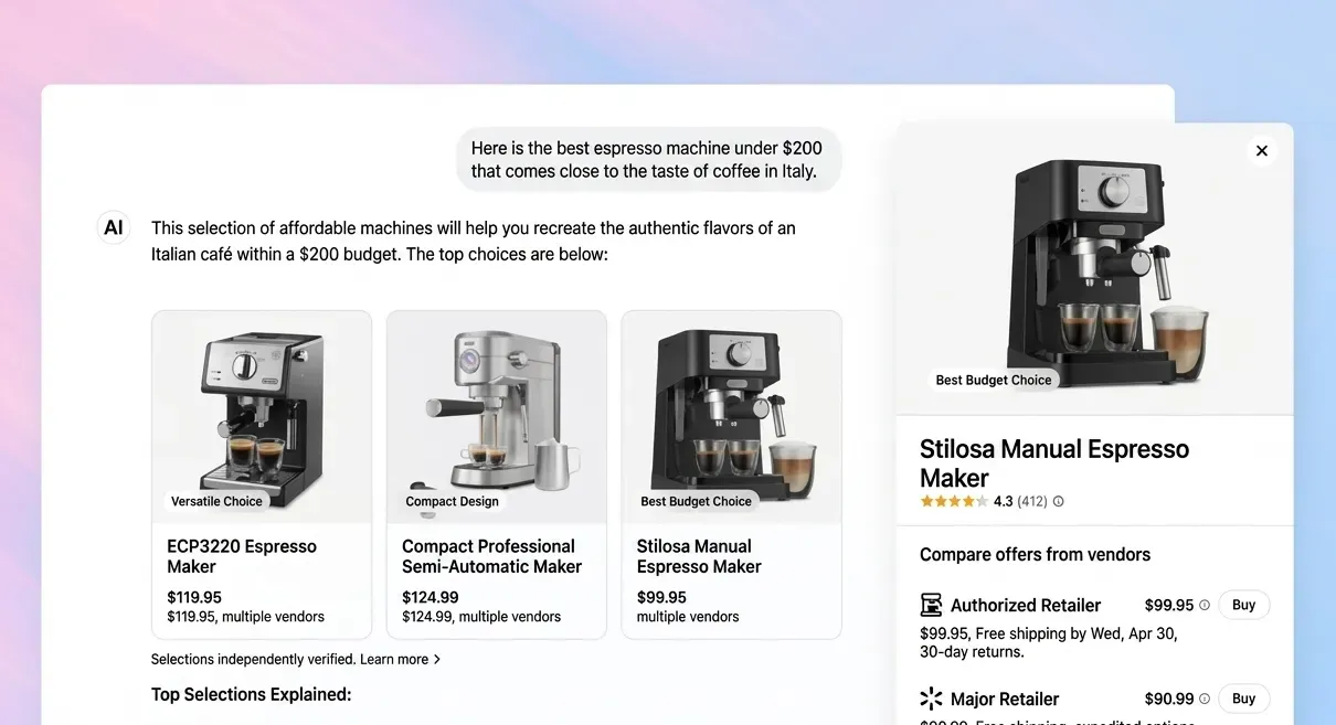 AI search response showing rich entity, citation, and engine-specific object data