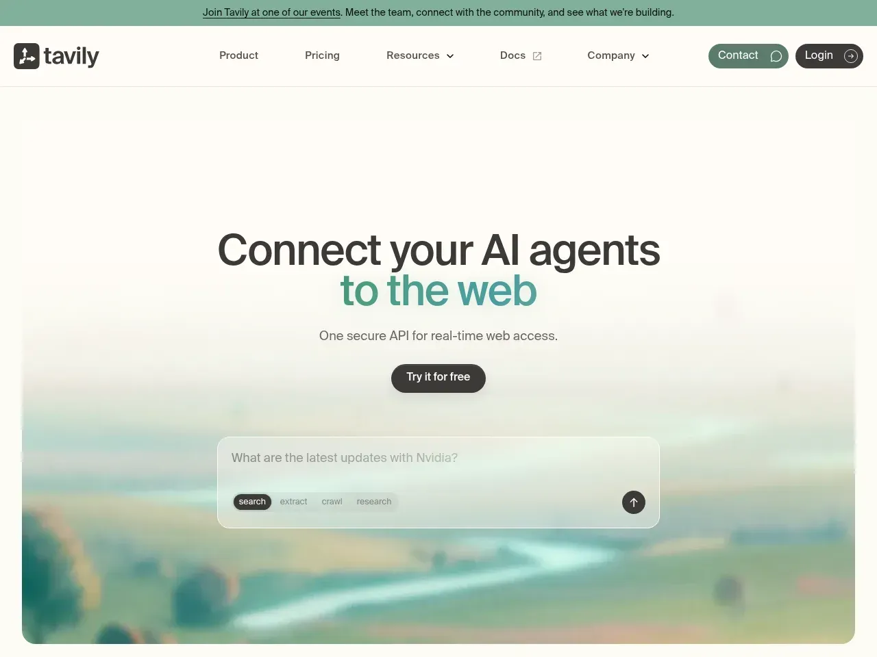 Tavily Search API homepage