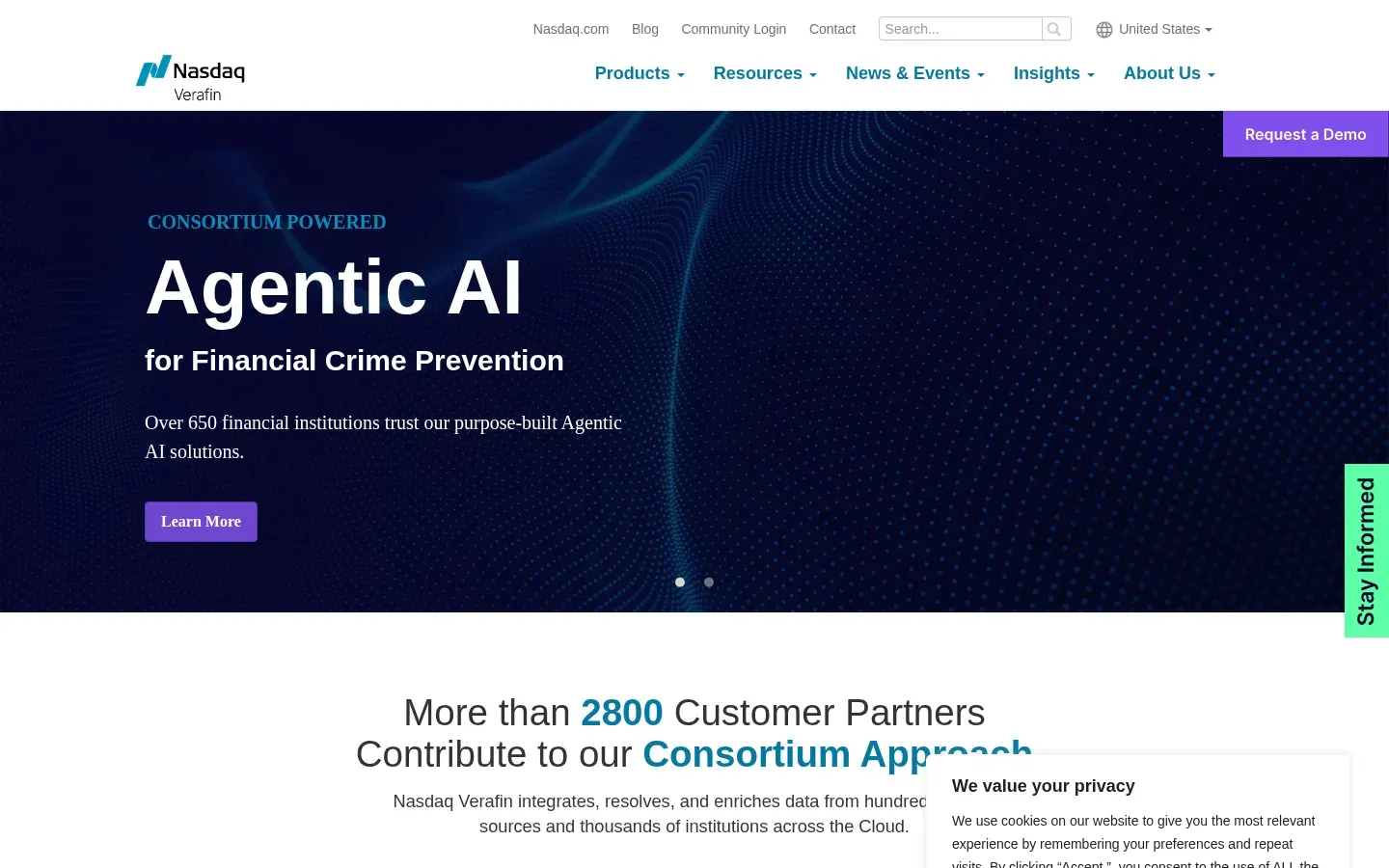 Nasdaq Verafin homepage — consortium-powered agentic AI for financial crime prevention