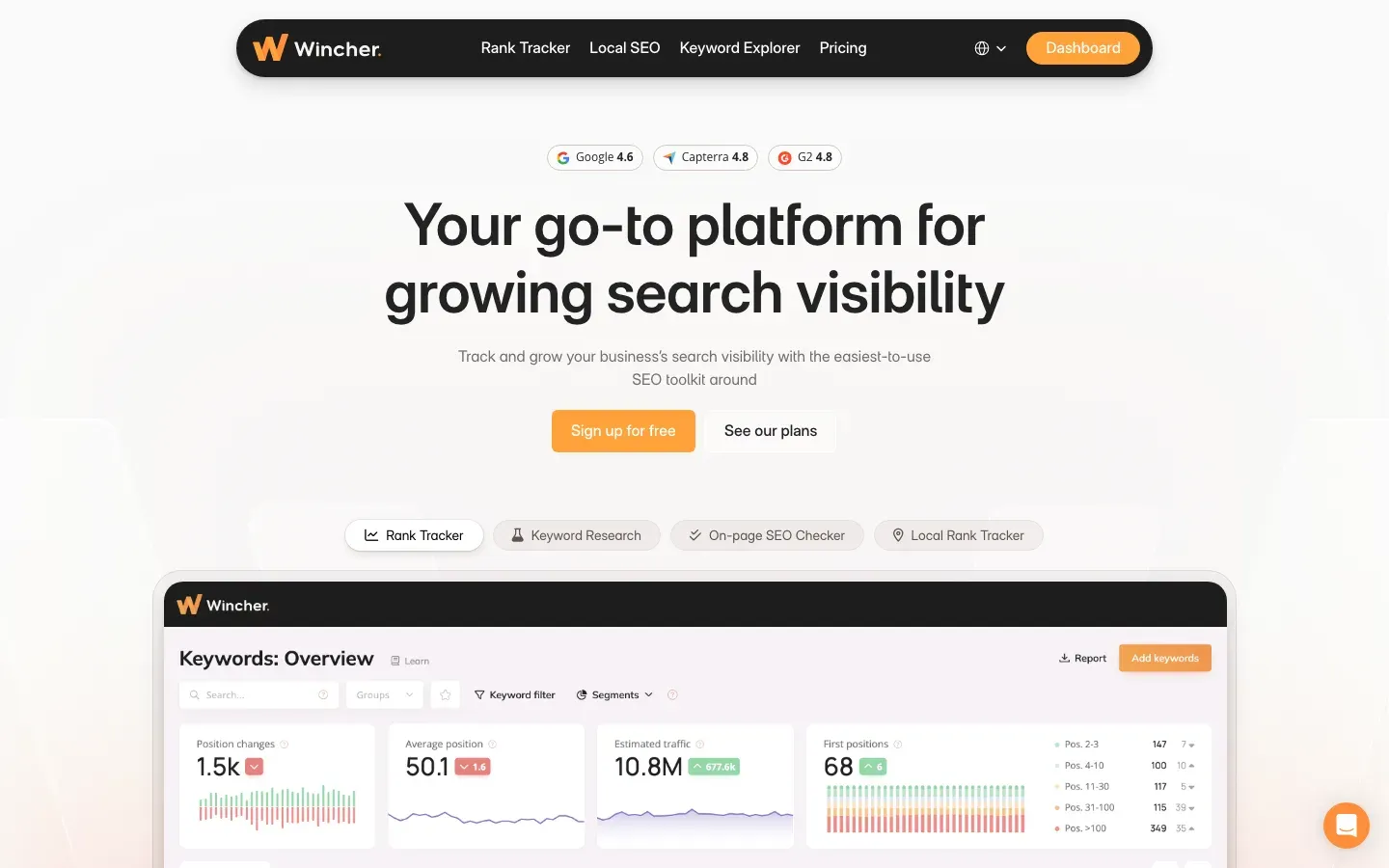 Wincher homepage