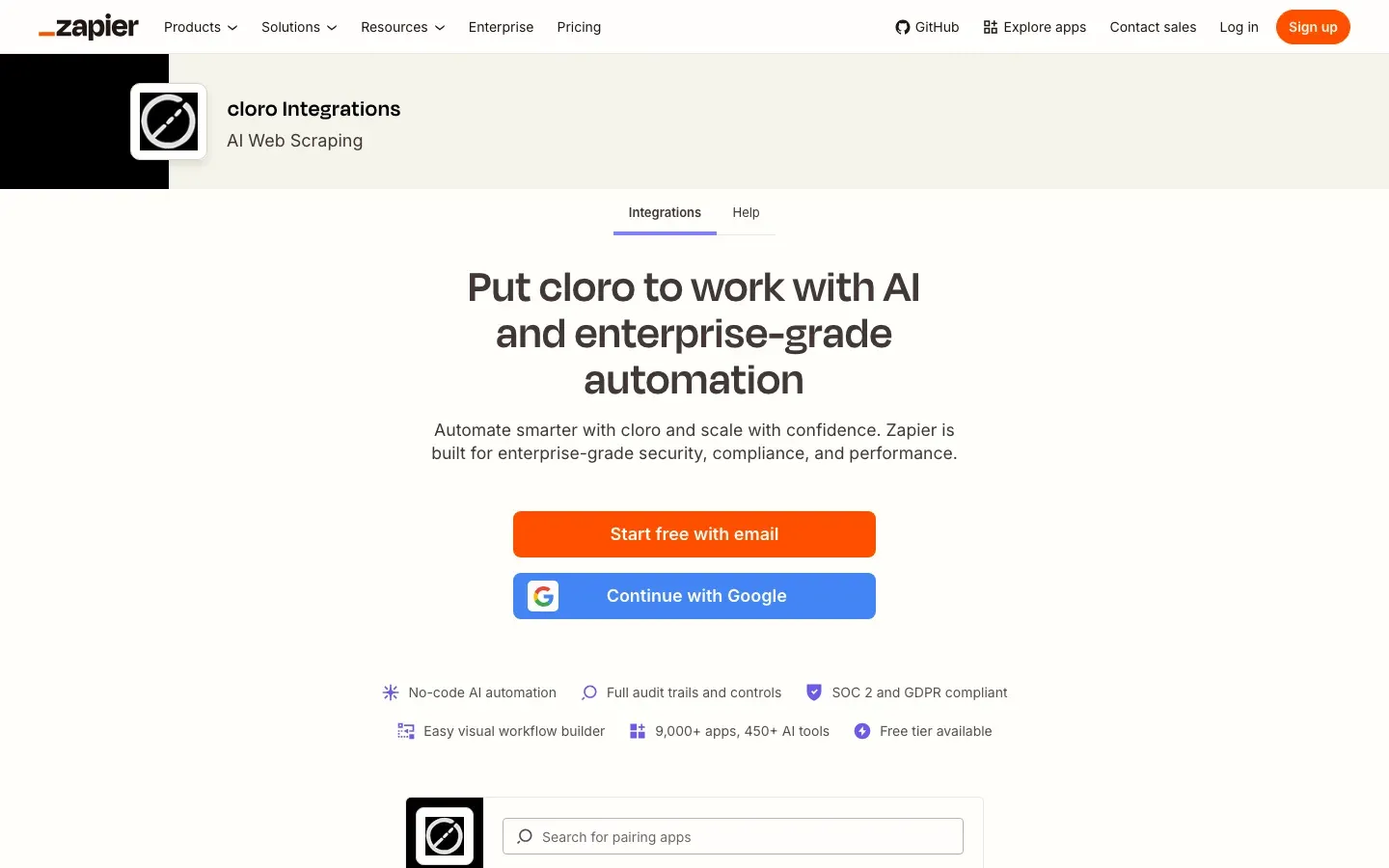 Zapier × cloro integration page